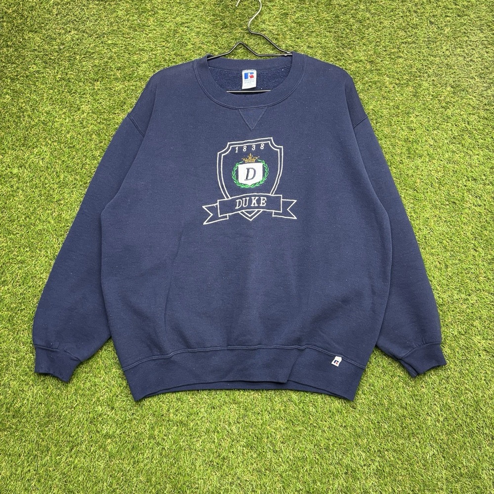 Vintage 90s Duke Blue Devils Sweatshirt Mens 2XL Navy Russell Athletic USA Made